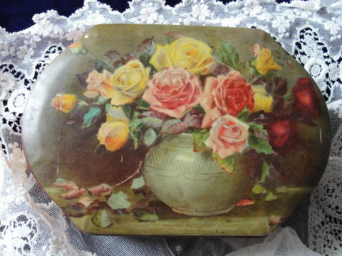 Vintage 1930s RILEYs Tin Box, Toffee Tin, British Candy Tin, Art Deco English Tin Box Lovely ROSES Cottage Chic, Farmhouse Decor