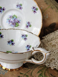 BEAUTIFUL Vintage  Footed Teacup and Saucer Royal STAFFORD English Bone China Sweet Violets Cup  and Saucer Bridal Showers Tea Parties,Gifts