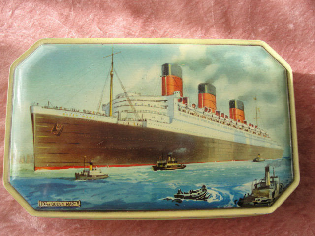 LOVELY Vintage Bensons Tin of The Queen Mary Cunard Line Retro Ocean Liners Souvenir Tin Candy Confectionery Toffee Collectible