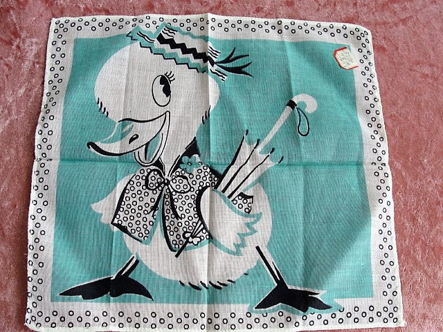 ADORABLE Vintage 1940s Hanky Childrens Handkerchief Dressed Duck,Cute Baby Duck hanky,Colorful Child's Hankie,Never Used,Collectible Hankies