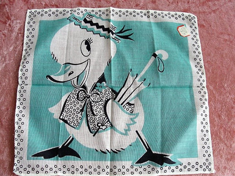 ADORABLE Vintage 1940s Hanky Childrens Handkerchief Dressed Duck,Cute Baby Duck hanky,Colorful Child's Hankie,Never Used,Collectible Hankies