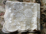 BEAUTIFUL Vintage Lace Table or Dresser Runner Scalloped Scarf Ivory Lace Roses Farmhouse Decor Wedding Bridal Vintage Linens Lover Gift