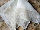 EXCEPTIONAL Vintage BRIDAL Wedding Handkerchief Irish Linen WIDE French Lace Hankie Special Bridal Hanky Something Old Collectible Hankies