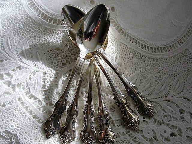 Lovely ORLEANS Silver Plate 6 Coffee SPOONS Espresso Demitasse Flatware 1847 Rogers Bros Silverware Coffee Spoons Set Collectible Silver