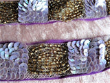 DECADENT Art Deco Flapper Iridescent Beaded Trim Gold Beads lavender Sequins on Netted Lace Vintage French Embellishment,Flapper Headbands