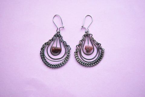 Retro Silver Earrings with Stones Boho Style Jewellery