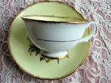 VINTAGE Royal Grafton English Bone China Sumptuous Wide Teacup and Saucer Lush Fruit Motif Pattern Lavish Gold Trim Pedestal Cup and Saucer