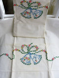 VINTAGE Mr and Mrs PILLOWCASES, Very Pretty Embroidered Wedding Bells, Mr and Mrs Embroidery,Vintage Linens, Bridal Shower Gift