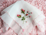 1950s VINTAGE Bridal Handkerchief Hanky Delicate Dainty Embroidered Dreamy Nylon Hankie ROSES,Something Old Bridal Gift,Collectible Hankies