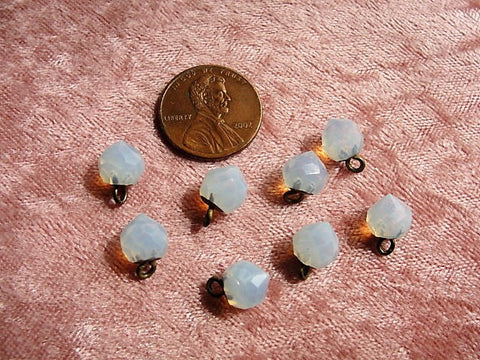 ANTIQUE Victorian OPALINE Faceted Glass Buttons,Gentlemens Waist Coat Buttons, Firey Opaline Faceted Honeycomb Ball Buttons, Collectible