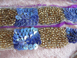 DECADENT Art Deco Flapper Era Iridescent Beaded Trim Gold Beads Purple Sequins on Netted Lace Vintage Beaded Embellishment,Flapper Headbands