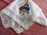 BEAUTIFUL Antique French Souvenir Hanky,Embroidered Silk Handkerchief,Wide Lace,Special Wedding Hankie,Bridal Hankies,Collectible Hankies