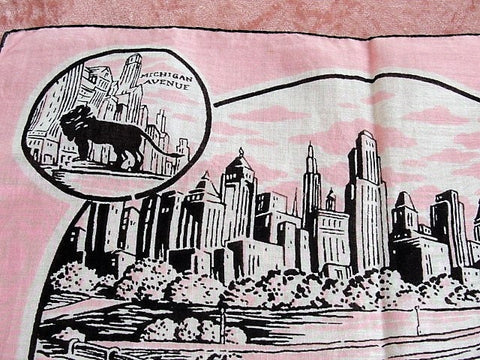 Vintage Unused Pink Black White City buy of Chicago Hankie