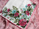 40s VINTAGE Printed Floral Hanky, Colorful PINK and BLUE Flowers hankie,Handkerchief To Frame,Collectible Hankies,Bridal, Hankies To Collect