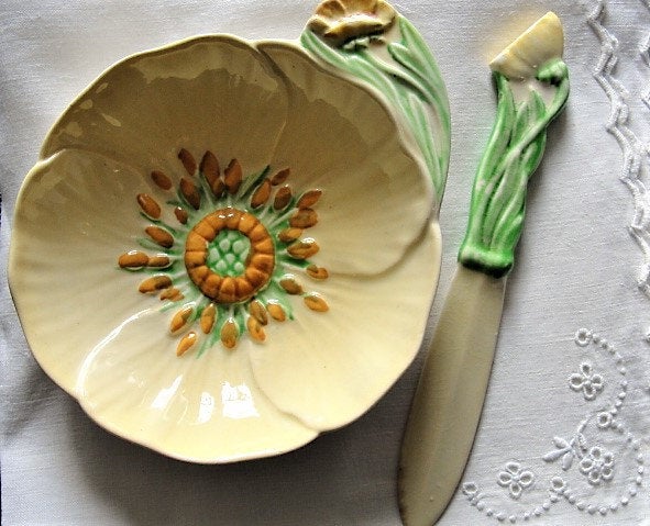 ANTIQUE Carlton Ware Yellow Buttercup Dish and Knife,Figural Vintage Carlton Ware,1930s Carlton Ware, Australian Design,Country Kitchen