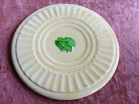 FARMHOUSE Kitchen Teapot Trivet,Buttery Yellow With Green Teapot Stand, Rustic Country Pottery, French Country, Tea Table,Kitchenalia