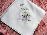 LOVELY VINTAGE HANKIE,Handkerchief,Delicate,Dainty Lilac Pansies Hand Embroidered Hanky,Sweet Raised Pansy Flowers,Something Old Bridal Gift