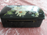 CHARMING French Antique Papier Mache Box, Keepsake Box,Victorian, Hand Painted Daisy Flowers, Small Box, Trinket Jewel Box, Antique Boxes