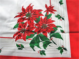 VINTAGE 1950s Christmas Tablecloth,Festive Tablecloth,64 x 48,Poinsettias,Holly Berry,Holiday Decor,Xmas Decor,Collectible Table Linens