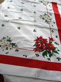 VINTAGE 1950s Christmas Tablecloth,Festive Tablecloth,64 x 48,Poinsettias,Holly Berry,Holiday Decor,Xmas Decor,Collectible Table Linens