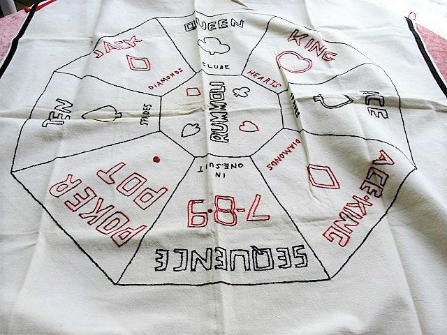 1920s-30s VINTAGE Card Game Tablecloth, Bridge Tablecloth, Hand Embroidered,Deco TableCloth,Rummoli,Bridge Card Players,Vintage Table Linens
