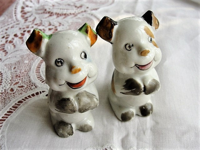 VINTAGE Figural Salt and Pepper Shakers, Adorable Little Dog Shakers, Sweet Salt Pepper Shakers, Puppy Dogs, HandPainted Shakers,Collectible