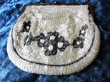 GORGEOUS 1920s Art Deco FRENCH Beaded Purse Evening Bag,Shimmering Silver Grey White Beads, Flapper Era Collectible Antique Purses, Bridal