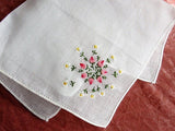 LOVELY Vintage Hankie, Handkerchief ,Delicate Dainty Hand Embroidery, PINK Roses and Daisy Flowers Hanky, Bridal Hankies, Vintage Hankies