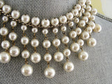 DRAMATIC Vintage Pearl Bib Collar Necklace,Lustrous Satin Pearl Bead Necklace,Bridal Necklace,Princess Margaret Style,Collectible Jewelry