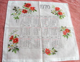 VINTAGE 1970 Hanky, Calendar Handkerchief, Novelty Hankie,Festive Hanky,Christmas Hanky,Poinsettia Hankies,New Year Hanky,Birthday Hanky