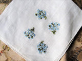 Beautiful BLUE Flowers Vintage Swiss Embroidered Hankie Handkerchief Something Blue Wedding Bridal Bridesmaids Hanky Gifts Vintage Linens