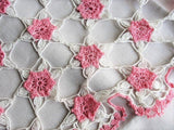 PRETTY Vintage Doily Colorful PINK and White Flowers Hand Crocheted Doily Farmhouse Decor,Romantic Cottage Decor,Collectible Vintage Doilies