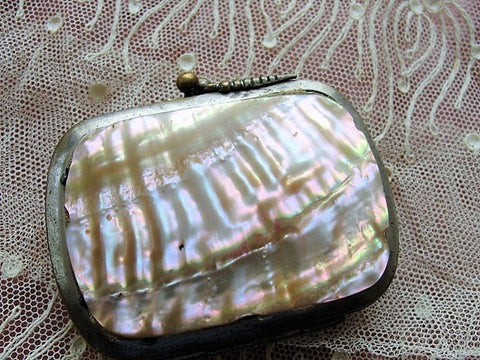 BEAUTIFUL Antique FRENCH Change Purse,Lovely Shell Sides,Dazzling Pearl Purse,Collectible Purses,Doll Size Purse,French Bebe Purse, Display