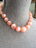 FABULOUS Vintage 50s Necklace, Large MOONGLOW Pink LUCITE Bead Necklace,Clasp Fits Into Bead, Bridal Necklace,Vintage Plastic Jewelry