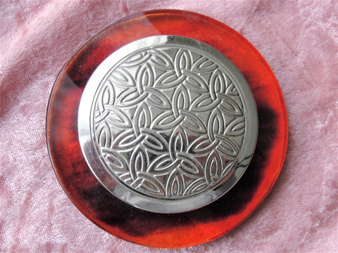 BEAUTIFUL Vintage Tortoise Shell Bakelite n Embossed Silver Powder Compact,Art Deco Design,Purse Powder Compact,Collectible Powder Compacts