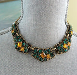 SPECTACULAR Barclay Rhinestone Necklace,Emerald Green and Golden Amber Swarovski Crystal Rhinestones,Vintage Statement Necklace,Collectible