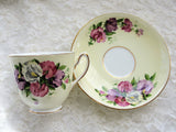 VINTAGE Duchess English Bone China Teacup and Saucer Sweet Peas Pattern,Pretty Pink Purple Flowers,Lavish Gold Trim, Pedestal Cup and Saucer