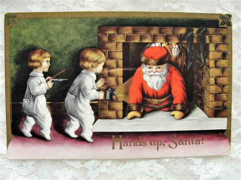 BEAUTIFUL Antique Christmas Greeting Postcard SANTA Claus,Children,Saint Nick Embossed Decorative Holiday Decor Vintage Holiday Card