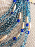 LUXURIOUS Italian Couture ORNELLA Venetian Art Glass Necklace, Multi Strand Of Blue Beads Day or Evening,Stunning Clasp,Collectible  Jewelry