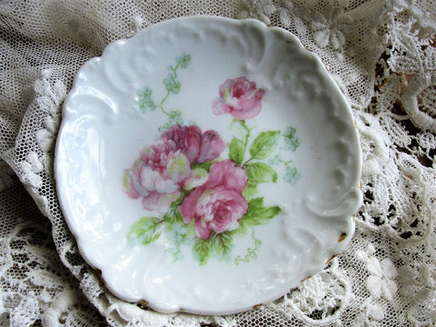 Antique LIMOGES GDA Butter Pat,Pink Roses,Embossed Pattern,Butter Pats,Pin Dishes,Tea Bag Plates,Vintage Butter Pats,Farmhouse,French Decor
