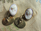 GORGEOUS Antique Carved Cameo 14 KT Gold Cufflinks,Antique 14 Kt Gold Links,Pink White Shell Cameos Cufflinks,Detailed Cameo Cufflinks