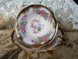 LOVELY EB Foley English Bone China Sumptuous Cabinet Teacup and Saucer Pink Teacup, Pink Blue Flowers, Lavish Gold,Luxurious Cup and Saucer