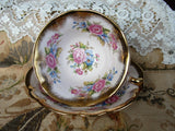 VINTAGE EB Foley English Bone China Sumptuous Cabinet Teacup and Saucer Pink Teacup, Pink Blue Flowers, Lavish Gold,Luxurious Cup and Saucer