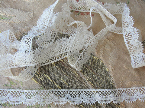 LOVELY Antique French Lace Cotton Trim Delicate Intricate Pattern For Dolls,Christening Gowns, Bridal Heirloom Sewing,Collectible Lace