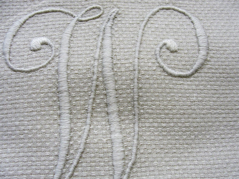 ANTIQUE Linen Damask Art Deco Large Towel, Monogram W, 1920s Quality Vintage Linen Towel, Housewarming Gift, French Cottage, Farmhouse Decor