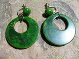 FANTASTIC Vintage 1940s BAKELITE Earrings,Green Marbled Bakelite Hoop and Paste Stones Earrings,Screw Backs Screwback, Art Deco Collectible