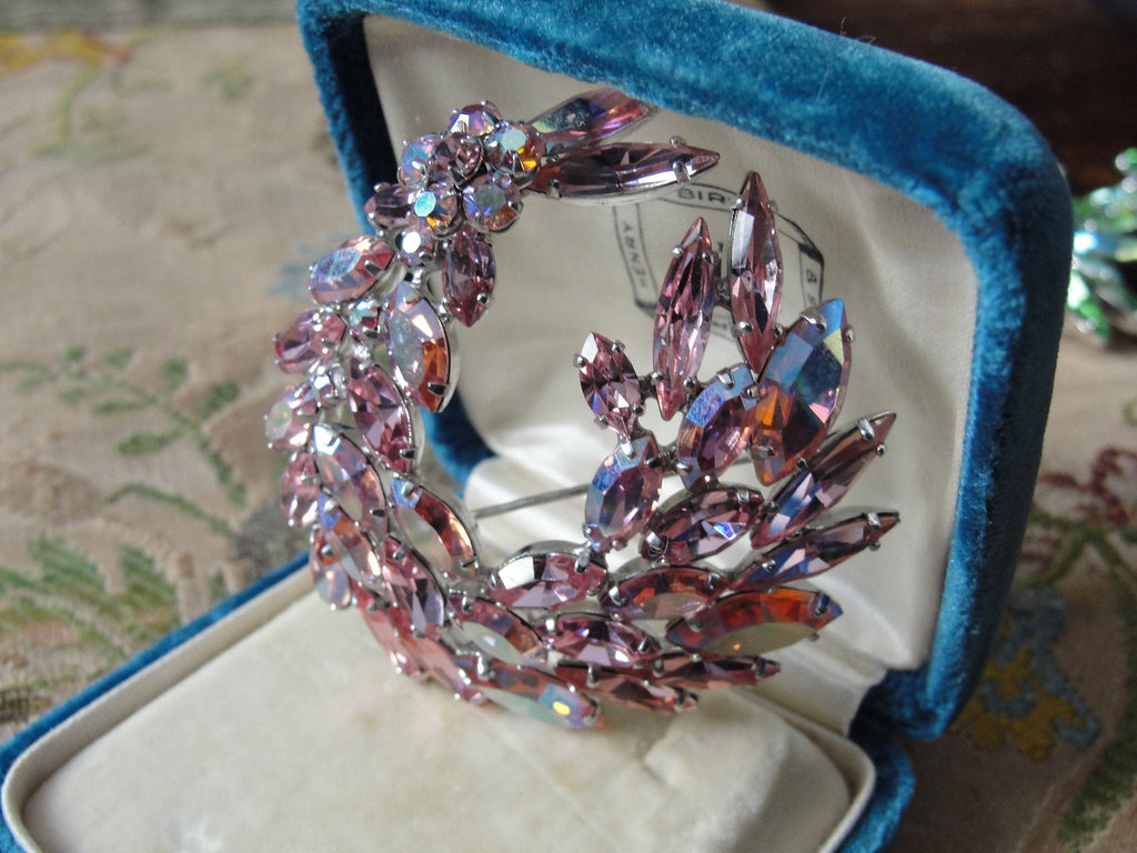 Vintage SHERMAN Signed Glittering PINK Rhinestones Brooch,Prong Set,Brilliant Rhinestones,Dazzling Swarovski Crystal,Collectible Jewelry