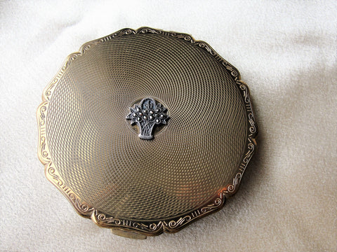 GORGEOUS Vintage Stratton Marcasite Flower Basket Powder Compact,Purse Compact, Elegant Design, Vintage Powder Compact,Collectible Compacts