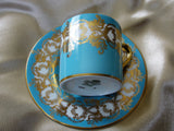 VINTAGE Aynsley English Bone China DEMITASSE Cup and Saucer,Lavish Turquoise and Gold,Cappuccino,Espresso Coffee Cup and Saucer,Collectible