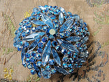 Vintage SHERMAN Signed Glittering BLUE Rhinestones,Domed Circular Swirl Brooch,Dazzling Swarovski Crystal,Collectible Jewelry,1950s Brooches